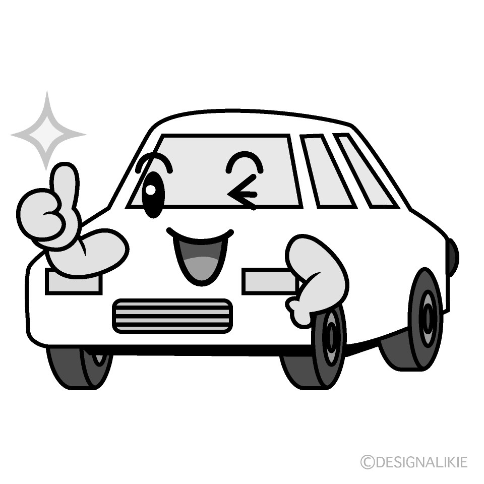 かわいいいいね！の白い車白黒イラスト