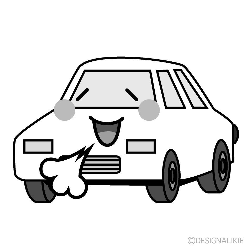 かわいいリラックスする白い車白黒イラスト