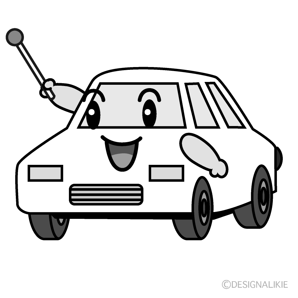 かわいい話す白い車白黒イラスト