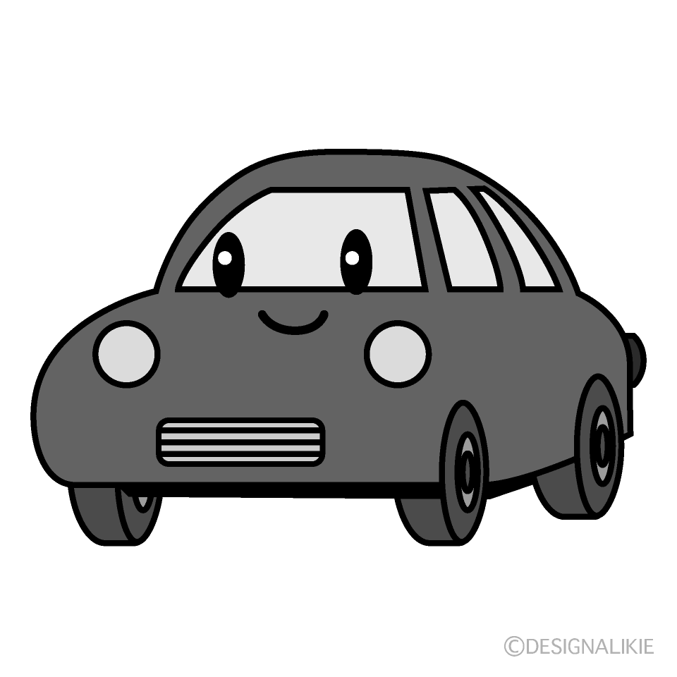 かわいい赤い車白黒イラスト