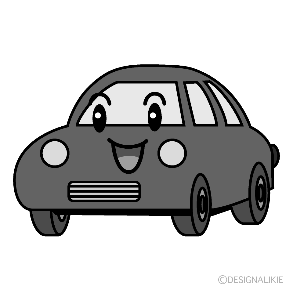 かわいい笑顔の赤い車白黒イラスト