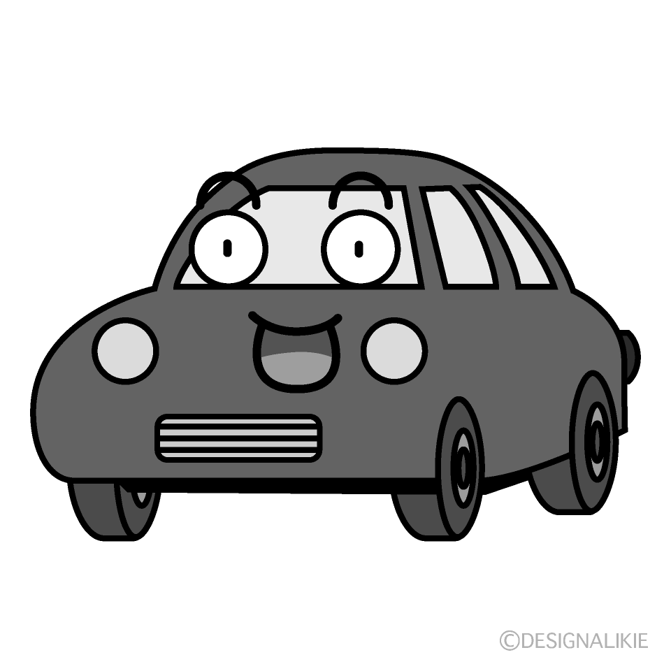 かわいい驚く赤い車白黒イラスト