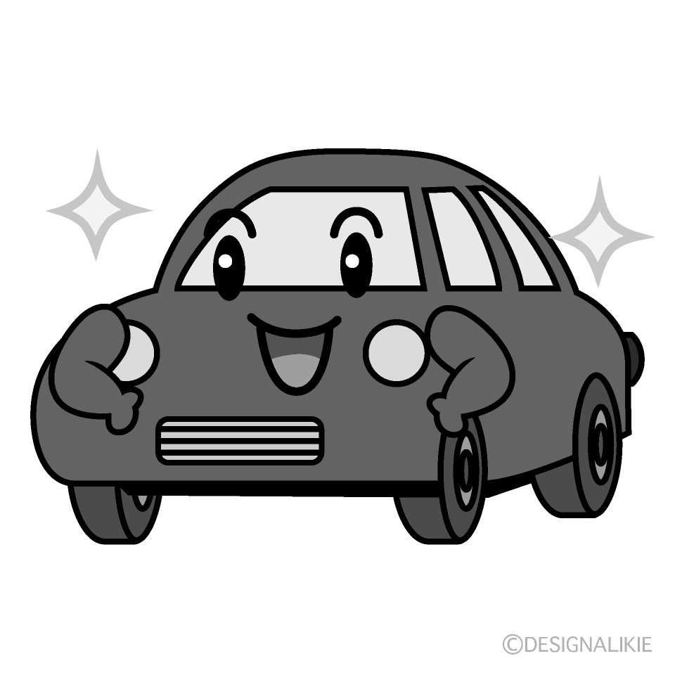 かわいい煌く赤い車白黒イラスト