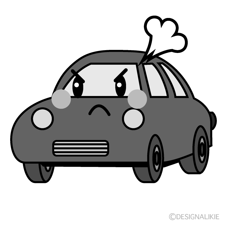 かわいい怒る赤い車白黒イラスト