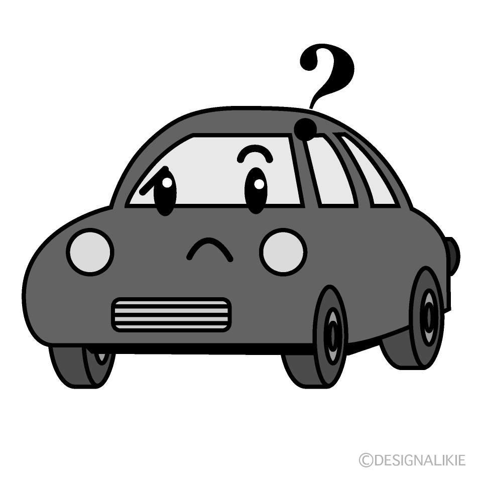 かわいい考える赤い車白黒イラスト