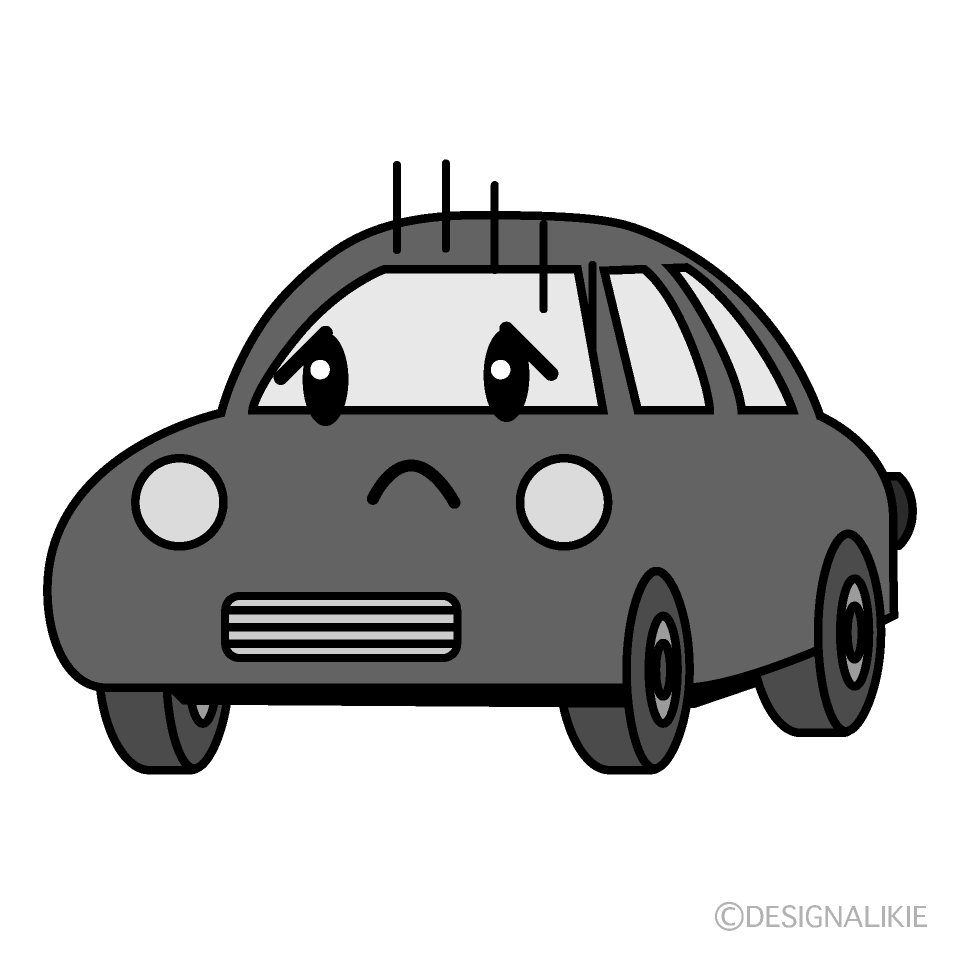 かわいい落ち込む赤い車白黒イラスト