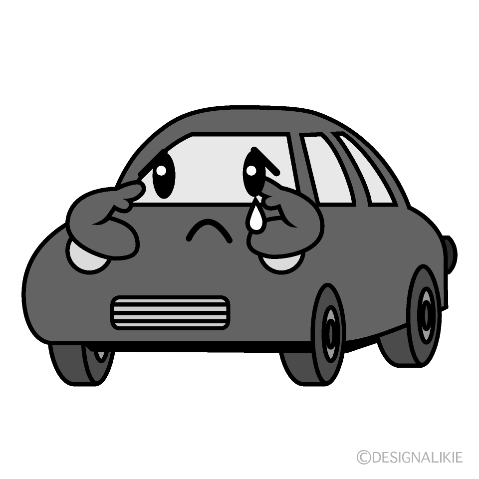 かわいい悲しい赤い車白黒イラスト