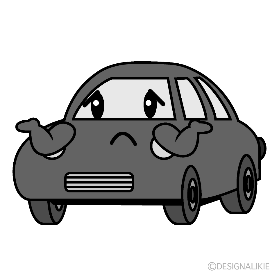 かわいい困る赤い車白黒イラスト