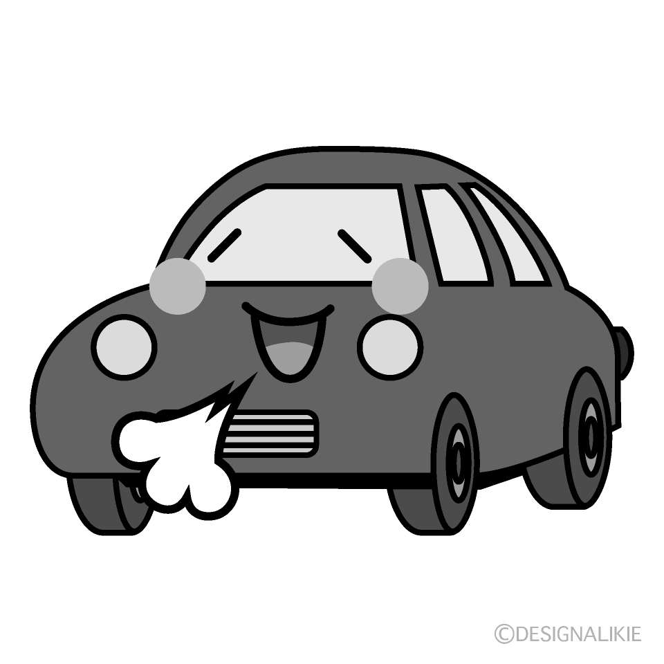 かわいいリラックスする赤い車白黒イラスト