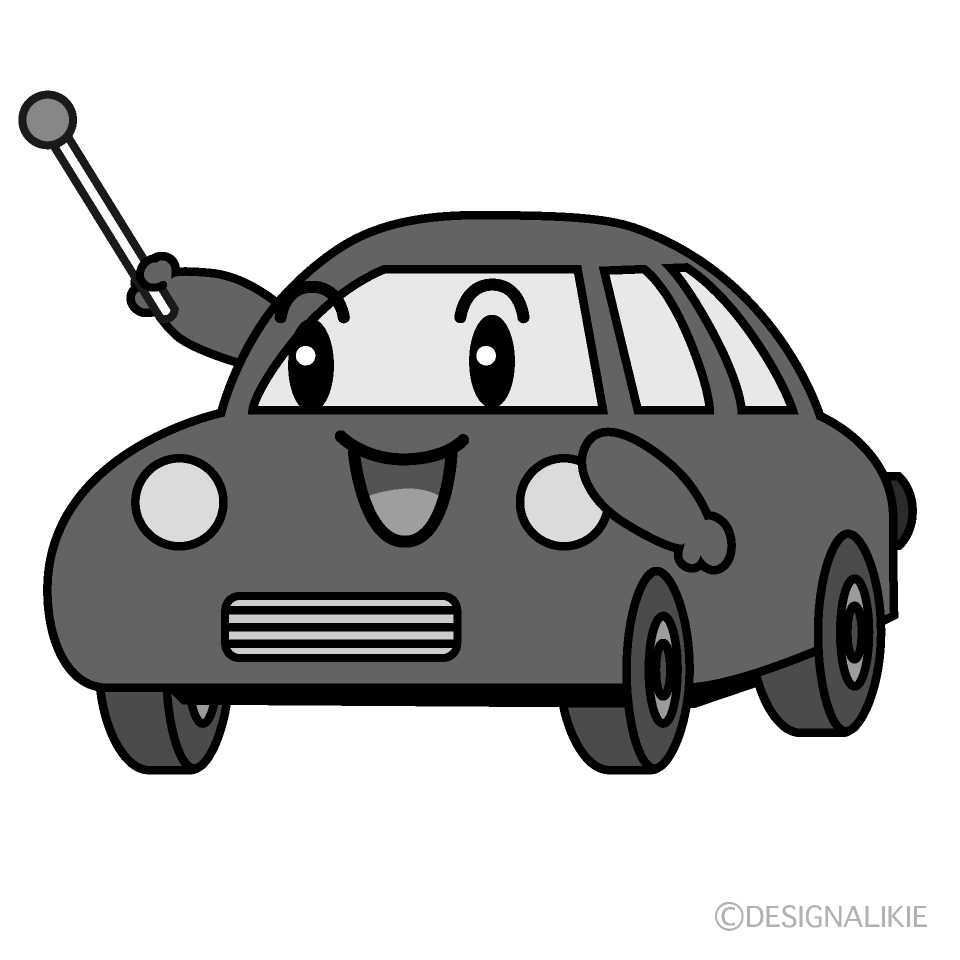 かわいい話す赤い車白黒イラスト