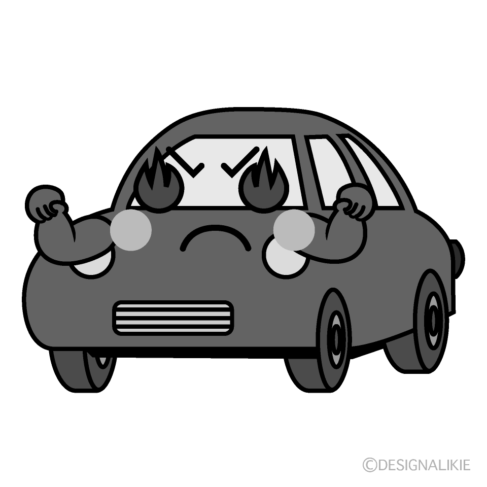 かわいい熱意の赤い車白黒イラスト