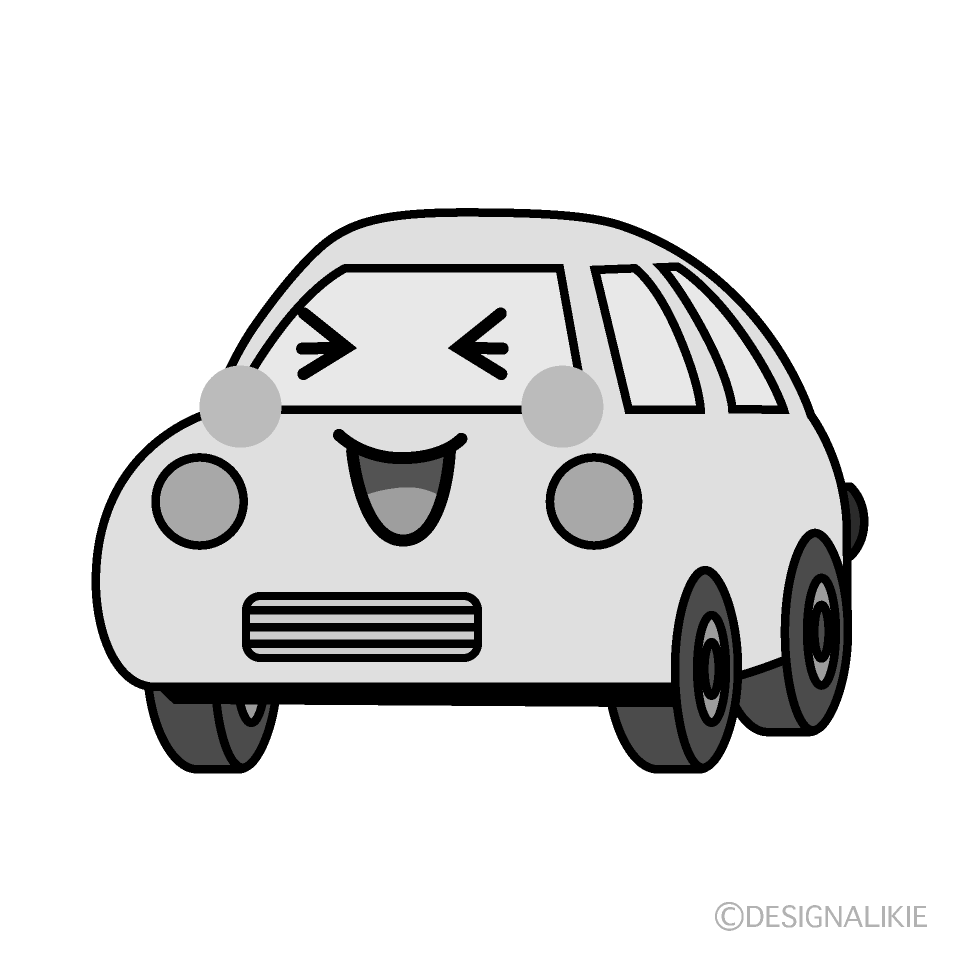 かわいい笑う軽自動車白黒イラスト