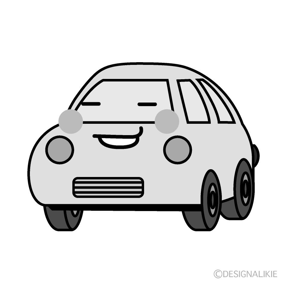 かわいいニヤリの軽自動車白黒イラスト