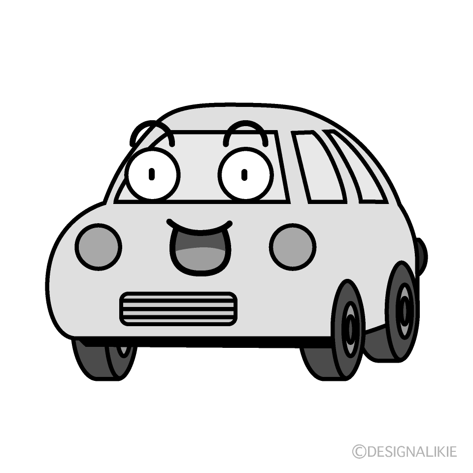 かわいい驚く軽自動車白黒イラスト