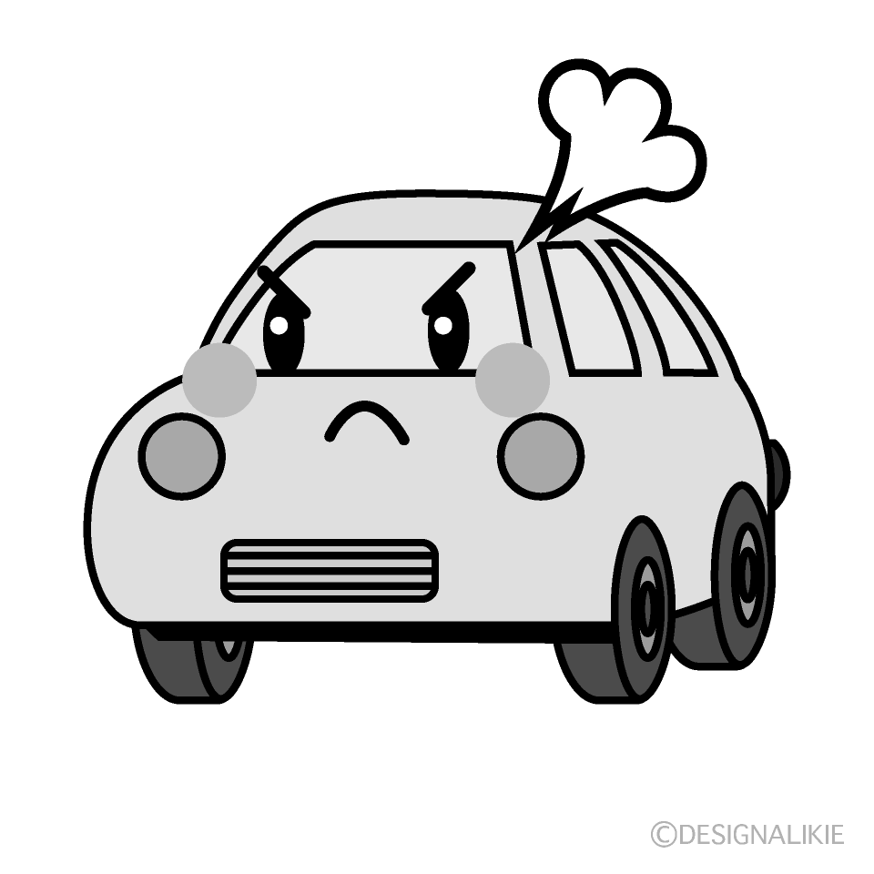 かわいい怒る軽自動車白黒イラスト