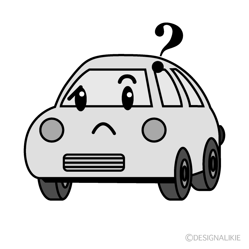 かわいい考える軽自動車白黒イラスト