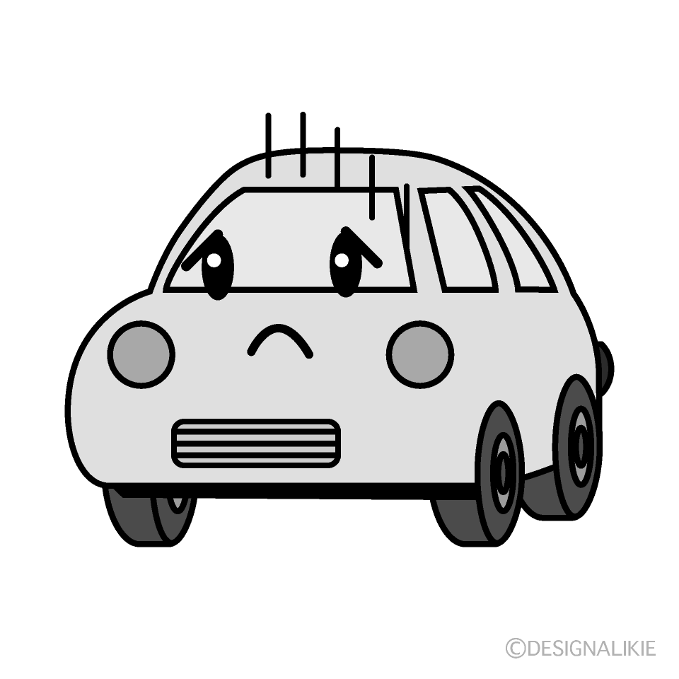 かわいい落ち込む軽自動車白黒イラスト