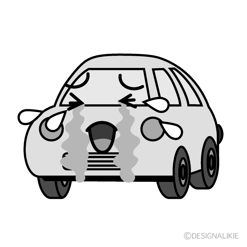 かわいい泣く軽自動車白黒イラスト