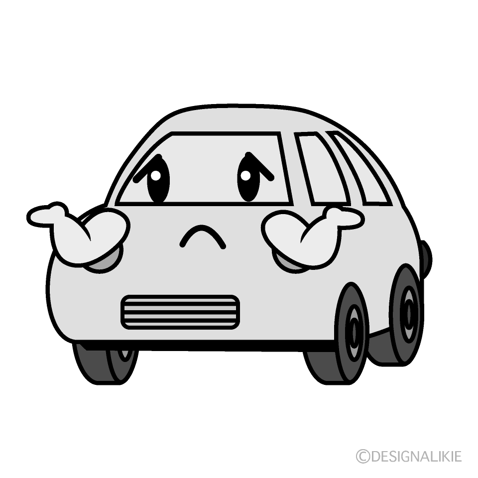 かわいい困る軽自動車白黒イラスト