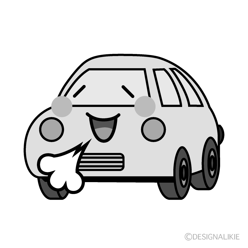 かわいいリラックスする軽自動車白黒イラスト