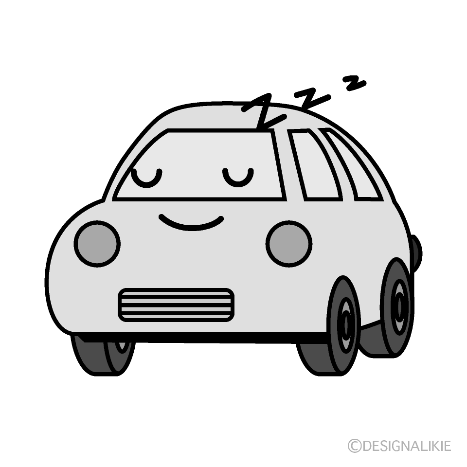 かわいい寝る軽自動車白黒イラスト