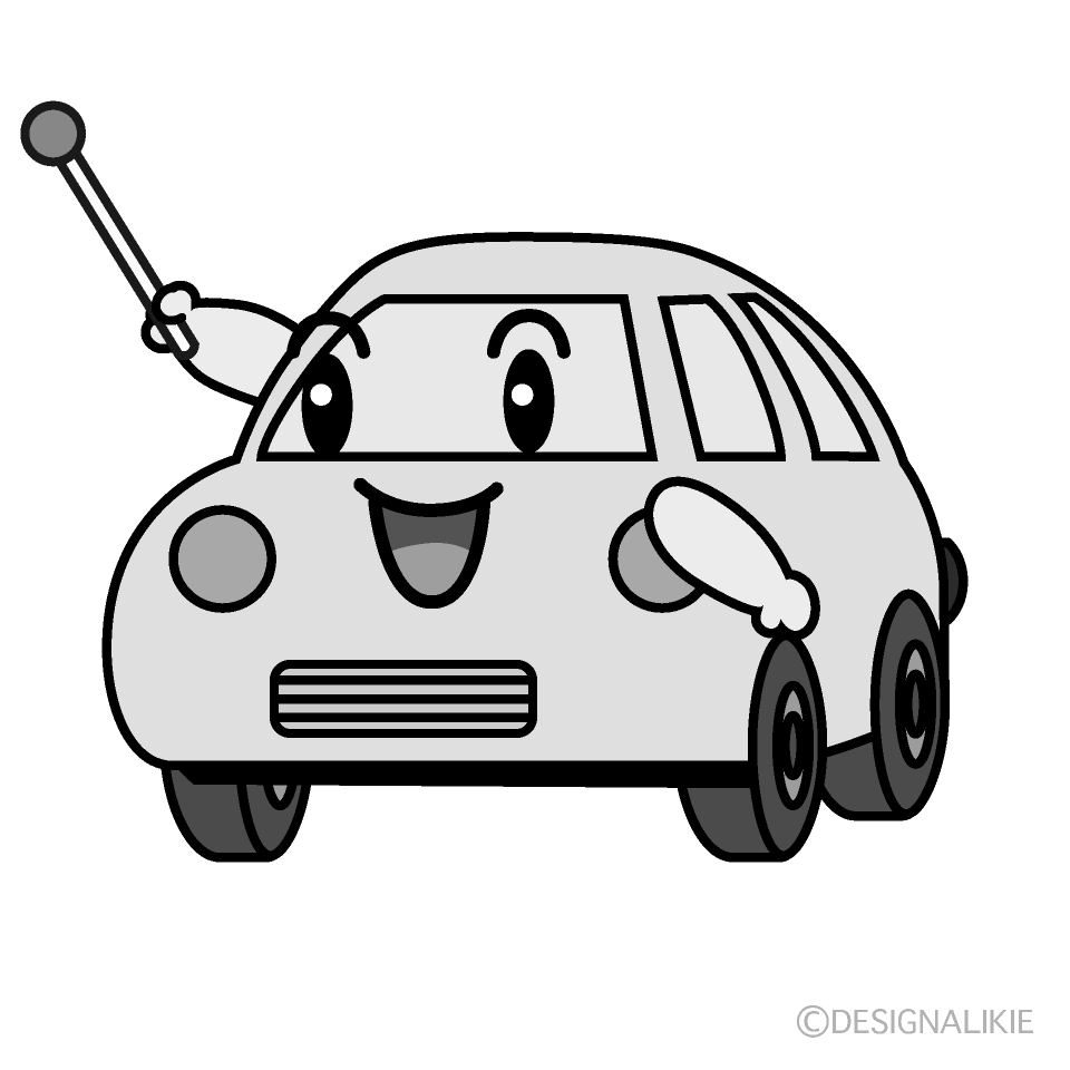 かわいい話す軽自動車白黒イラスト