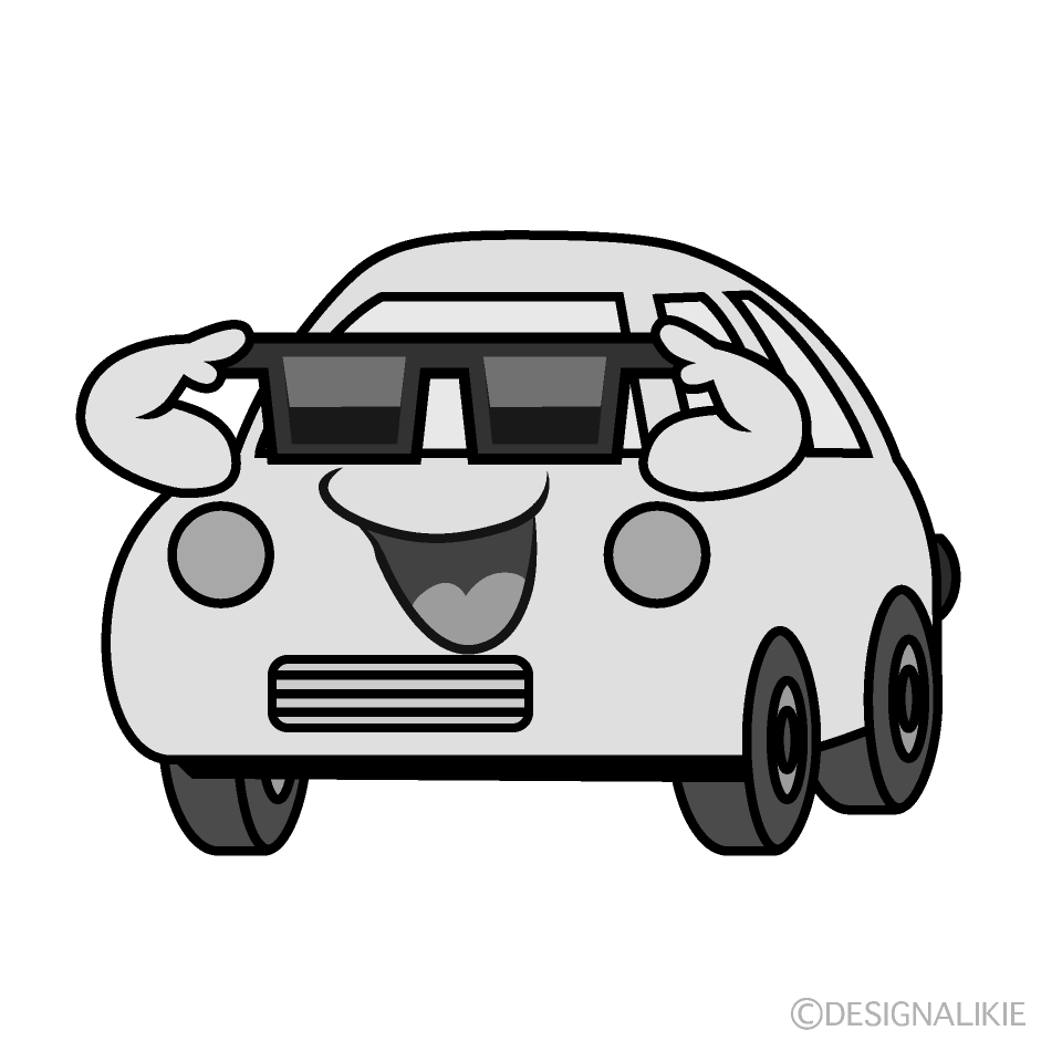 かわいいサングラスの軽自動車白黒イラスト