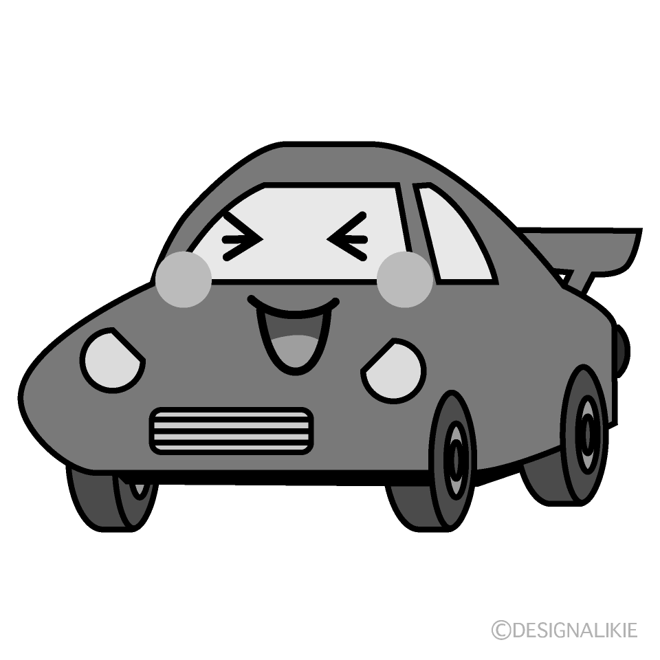 かわいい笑うスポーツカー白黒イラスト