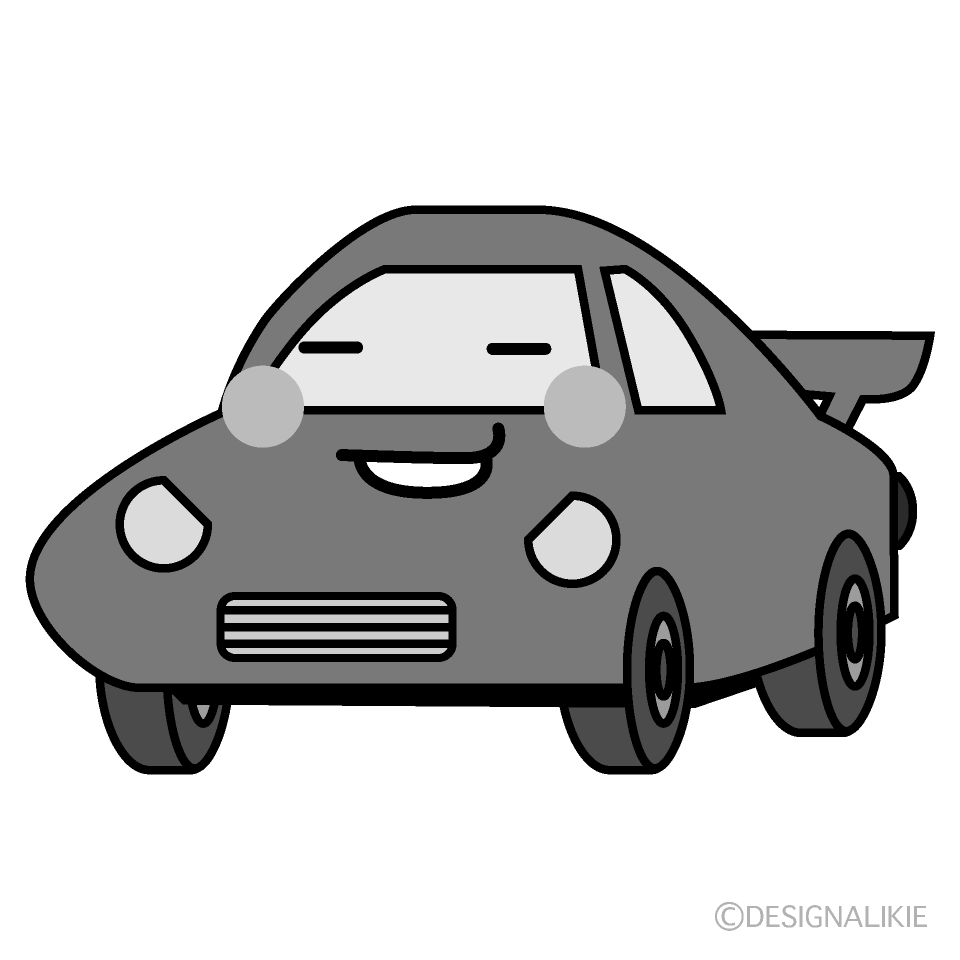 かわいいニヤリのスポーツカー白黒イラスト