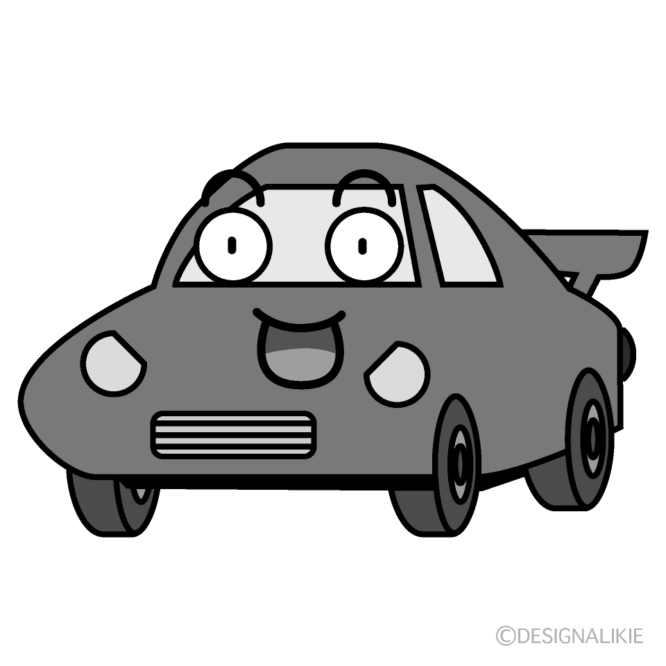 かわいい驚くスポーツカー白黒イラスト