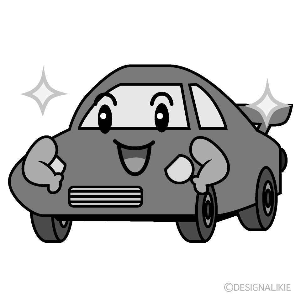 かわいい煌くスポーツカー白黒イラスト