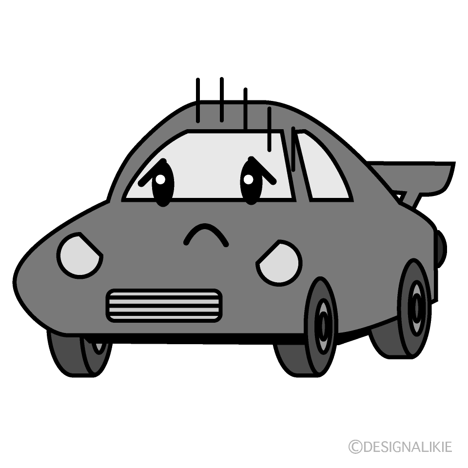 かわいい落ち込むスポーツカー白黒イラスト