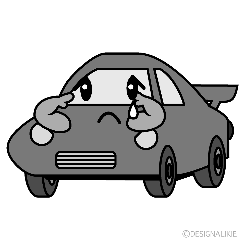 かわいい悲しいスポーツカー白黒イラスト