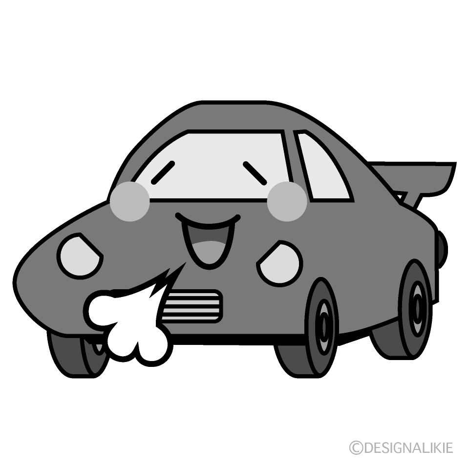 かわいいリラックスするスポーツカー白黒イラスト