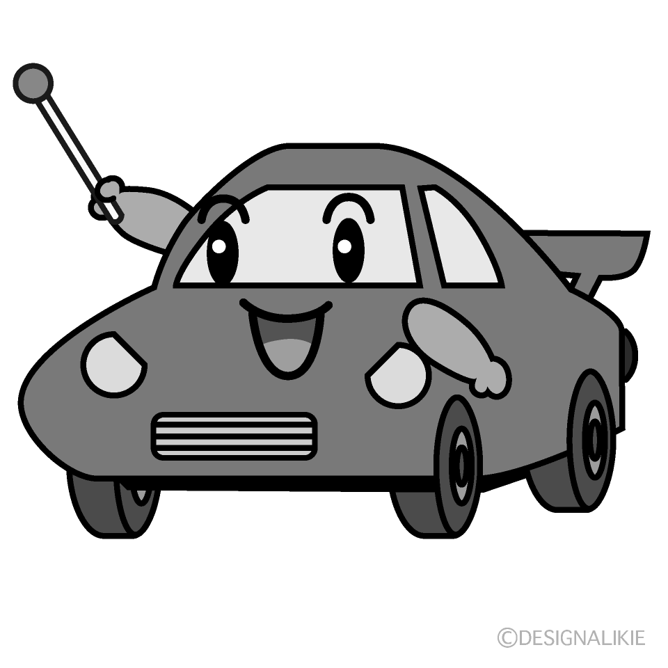 かわいい話すスポーツカー白黒イラスト