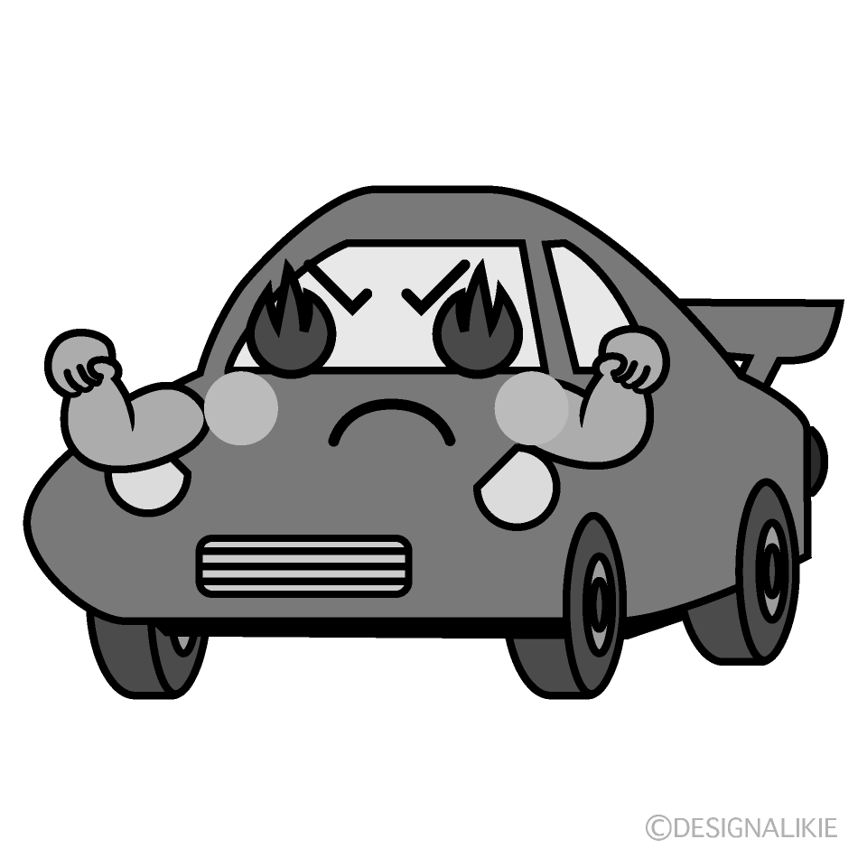 かわいい熱意のスポーツカー白黒イラスト