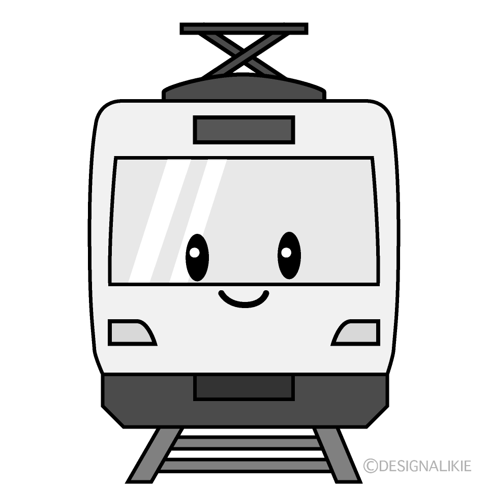 かわいい電車白黒イラスト