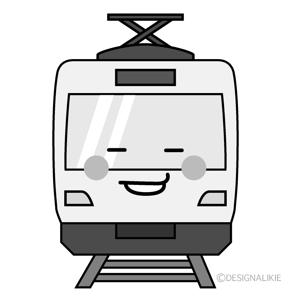 かわいいニヤリの電車白黒イラスト