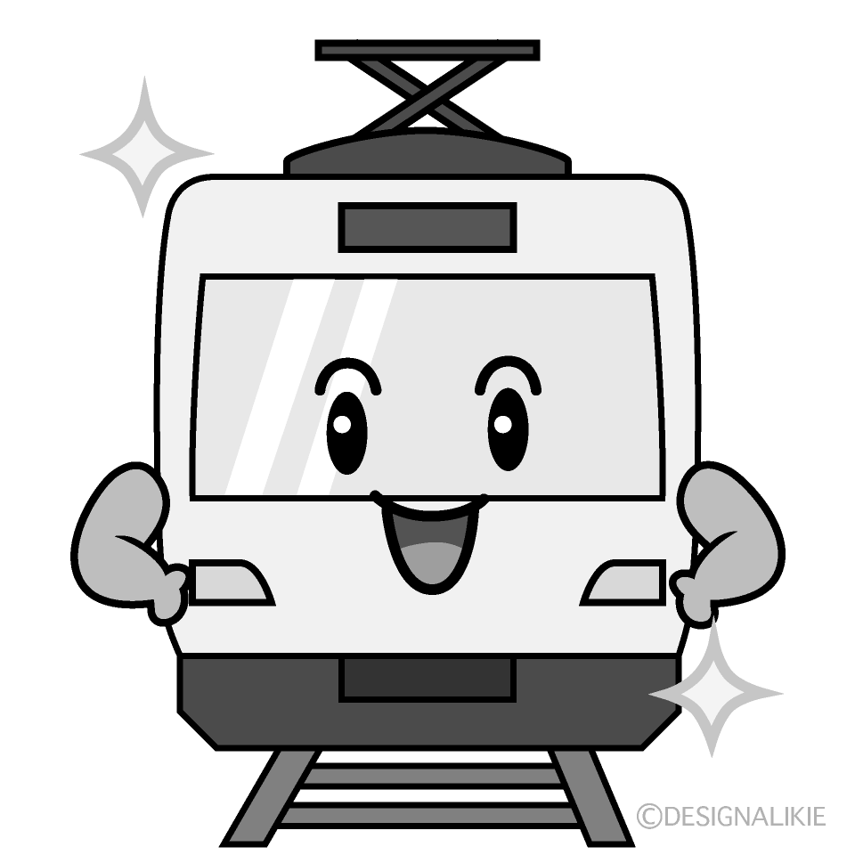 かわいい煌く電車白黒イラスト