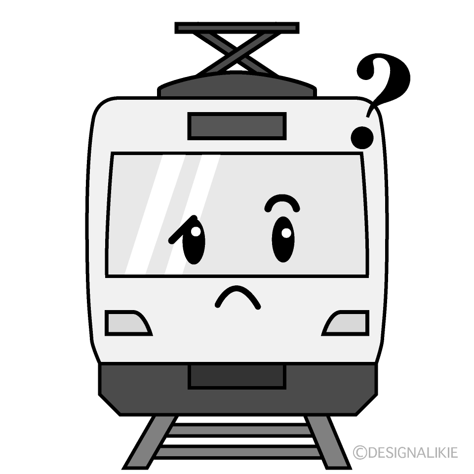 かわいい考える電車白黒イラスト