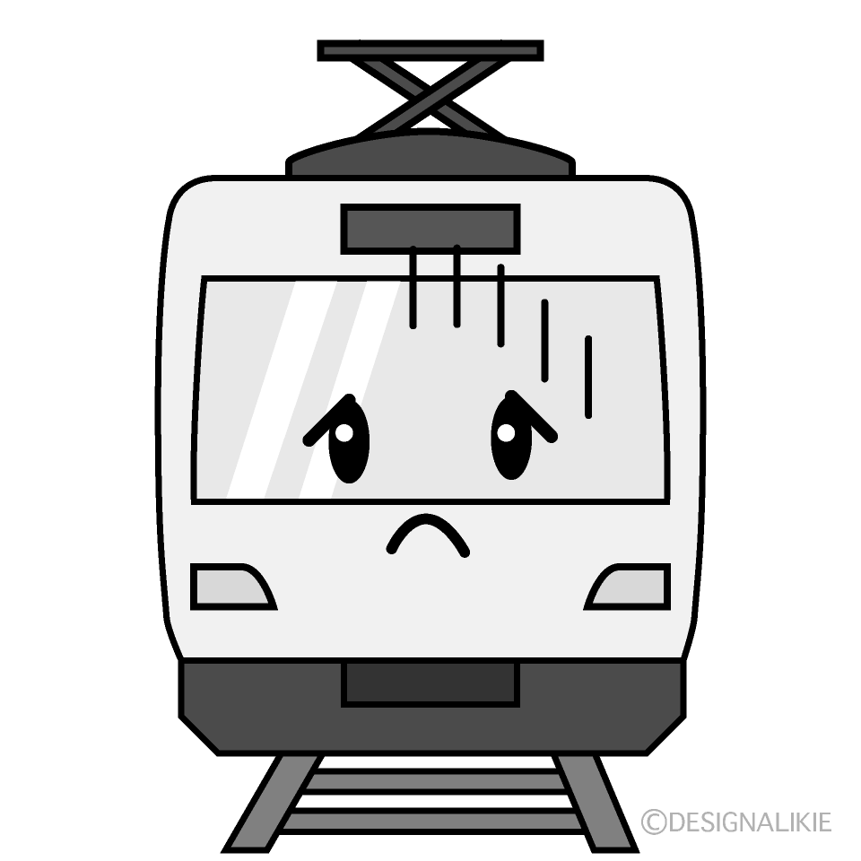 かわいい落ち込む電車白黒イラスト