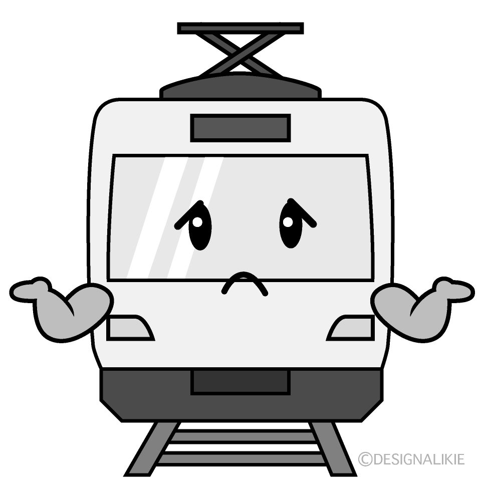 かわいい困る電車白黒イラスト