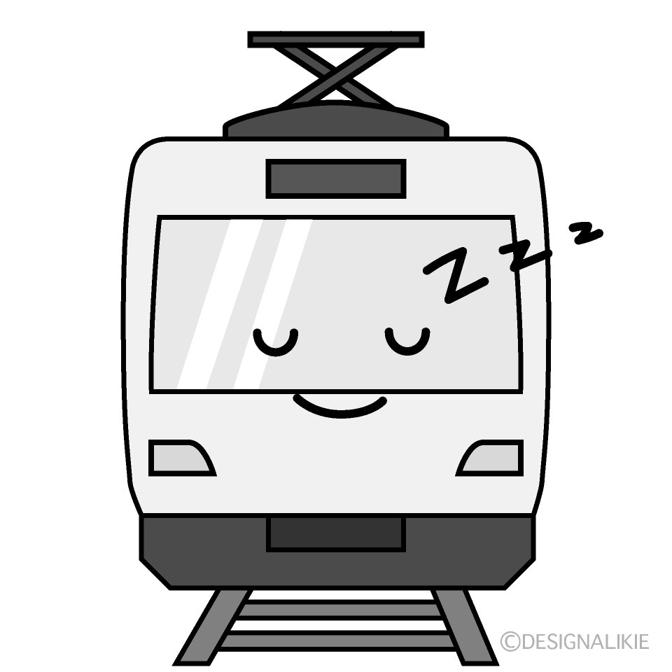 かわいい寝る電車白黒イラスト