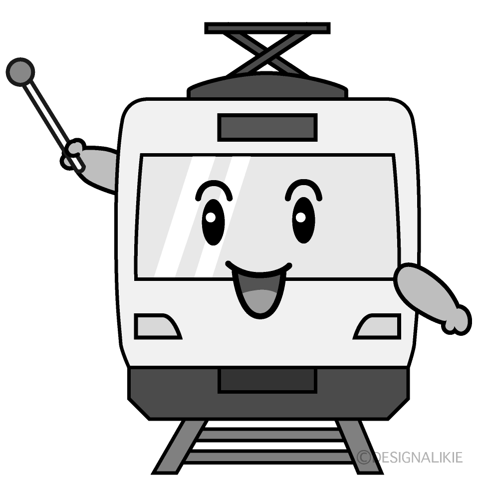 かわいい話す電車白黒イラスト