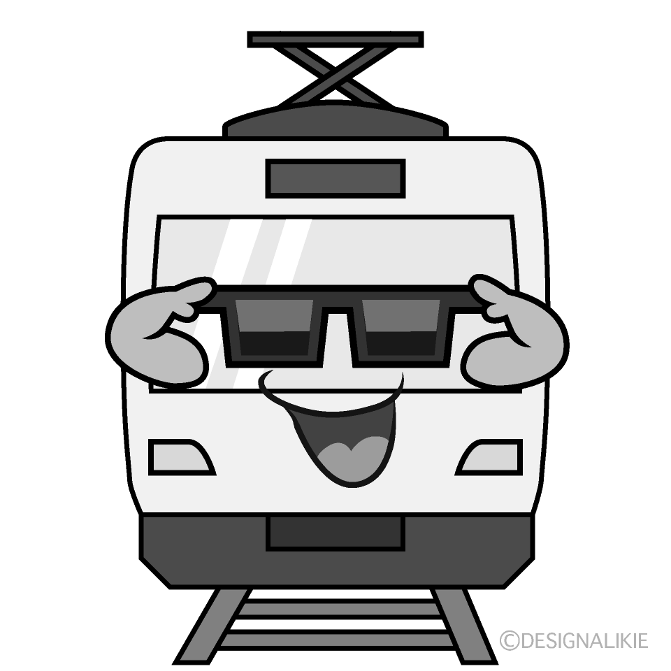 かわいいサングラスの電車白黒イラスト