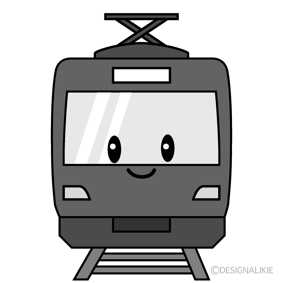 かわいい赤い電車白黒イラスト