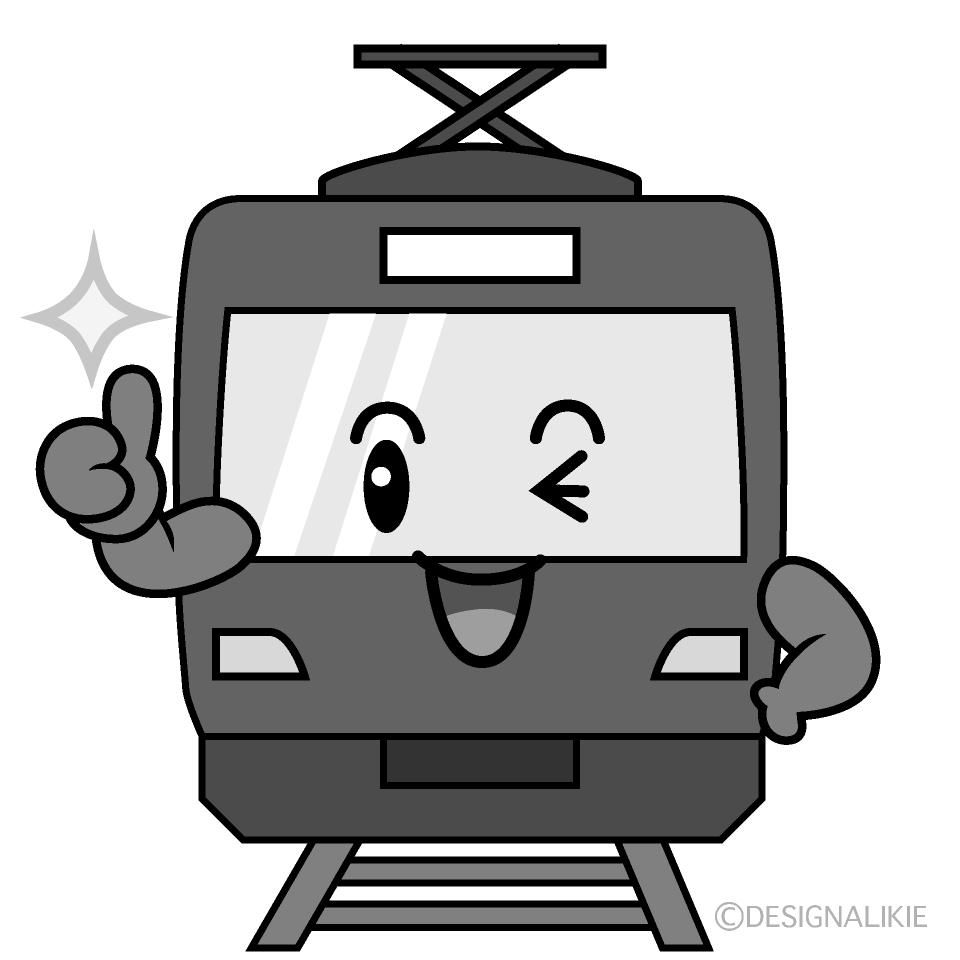 かわいいいいね！の赤い電車白黒イラスト