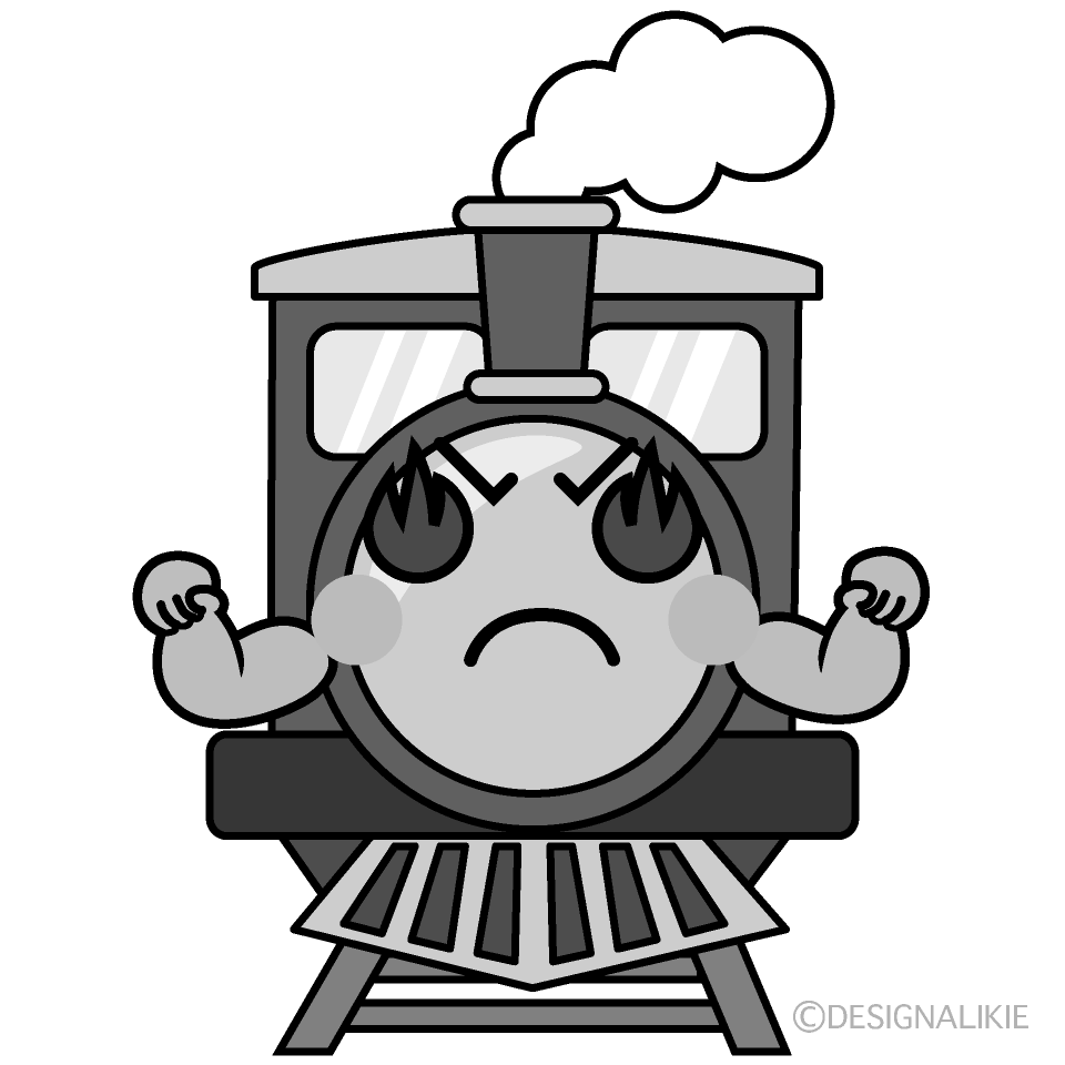 かわいい熱意の汽車白黒イラスト