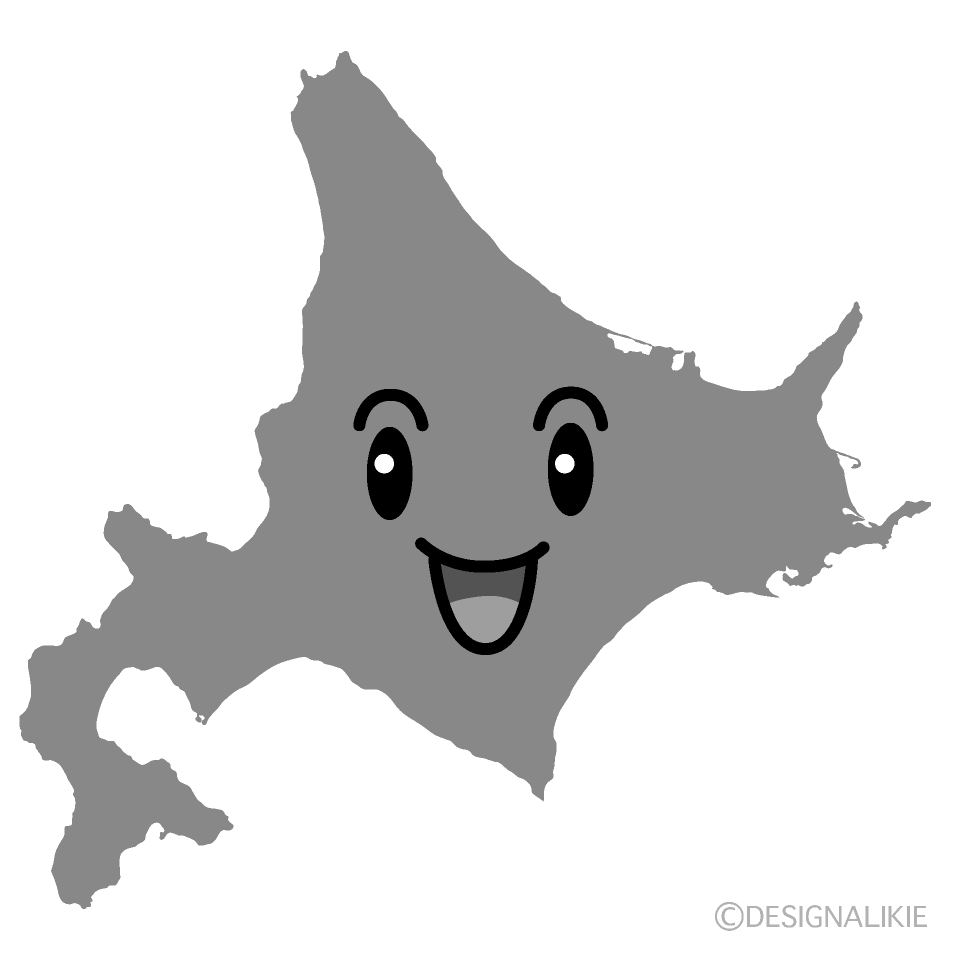 かわいい笑顔の北海道白黒イラスト