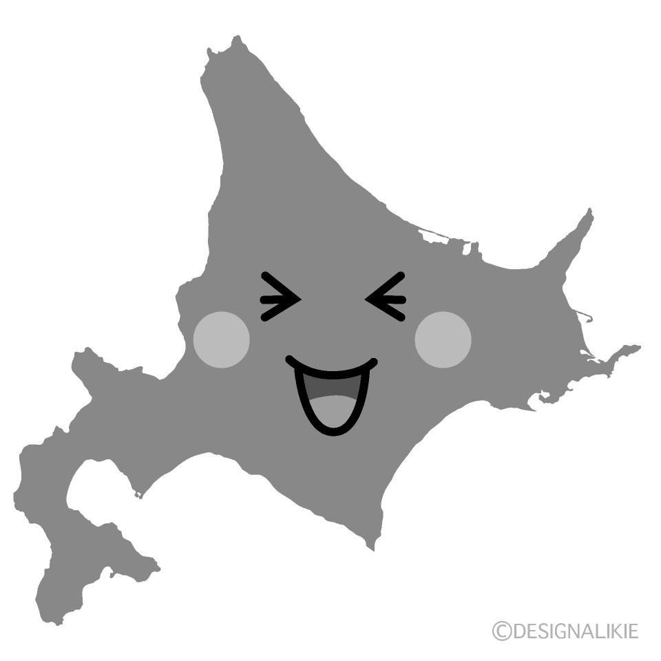 かわいい笑う北海道白黒イラスト